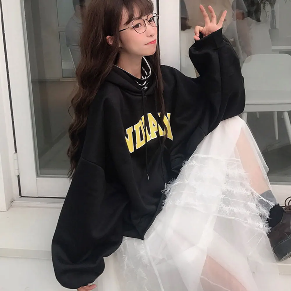 Gentillove Batwing Sleeve Letter Print Oversized Sweatshirts Casual Warm Pullovers Women Winter Thick Loose Hoodies Streetwear