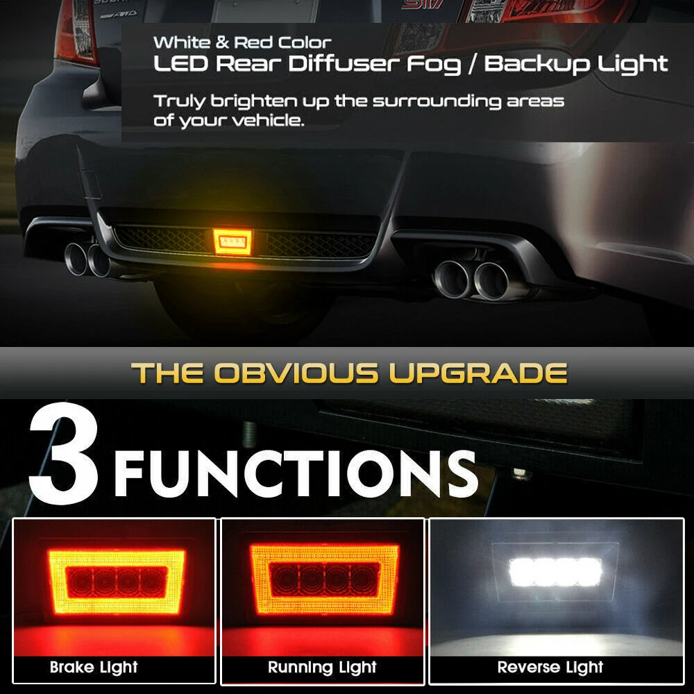 F1 Style LED Dark Smoked Brake Tail Light Lamp For 2011-2021 Subaru Impreza WRX STi XV LED Rear Fog, Tail/Brake 12V Red