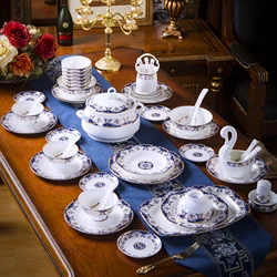 Dishes set household Jingdezhen high-grade bone china tableware set European style simple light luxury dishes and chopsticks com