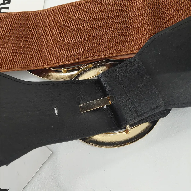Kadın geniş kemer moda elastik Vintage toka PU deri vahşi Pin toka kemer ayarlanabilir Ceinture Femme Fajas elbise kemeri