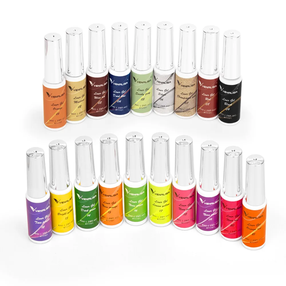 8 ml VENALISA Liner Gel 21 Farben Super Brush Glitter Neon Color Painting Gel Easy Apply French Gel Nail Art Design Drawing Gel – Detail 4