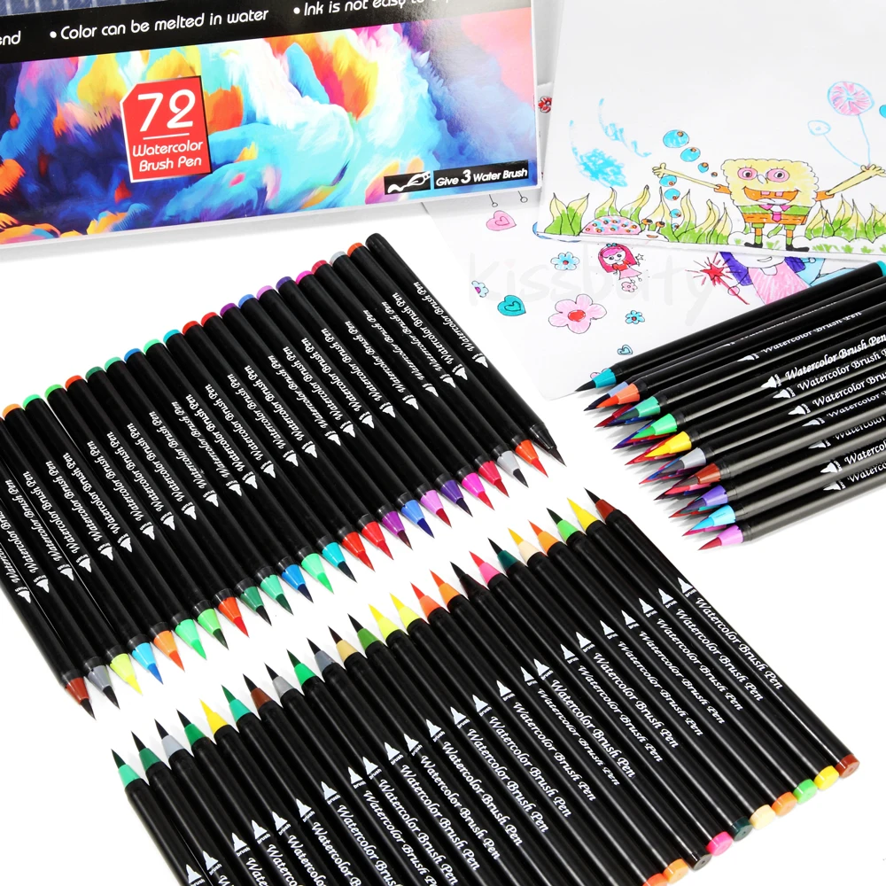 72 Colors Watercolor Brush Pens Art Marker Pen for Drawing Coloring Books Manga Calligraphy Lettering School Supplies Stationery