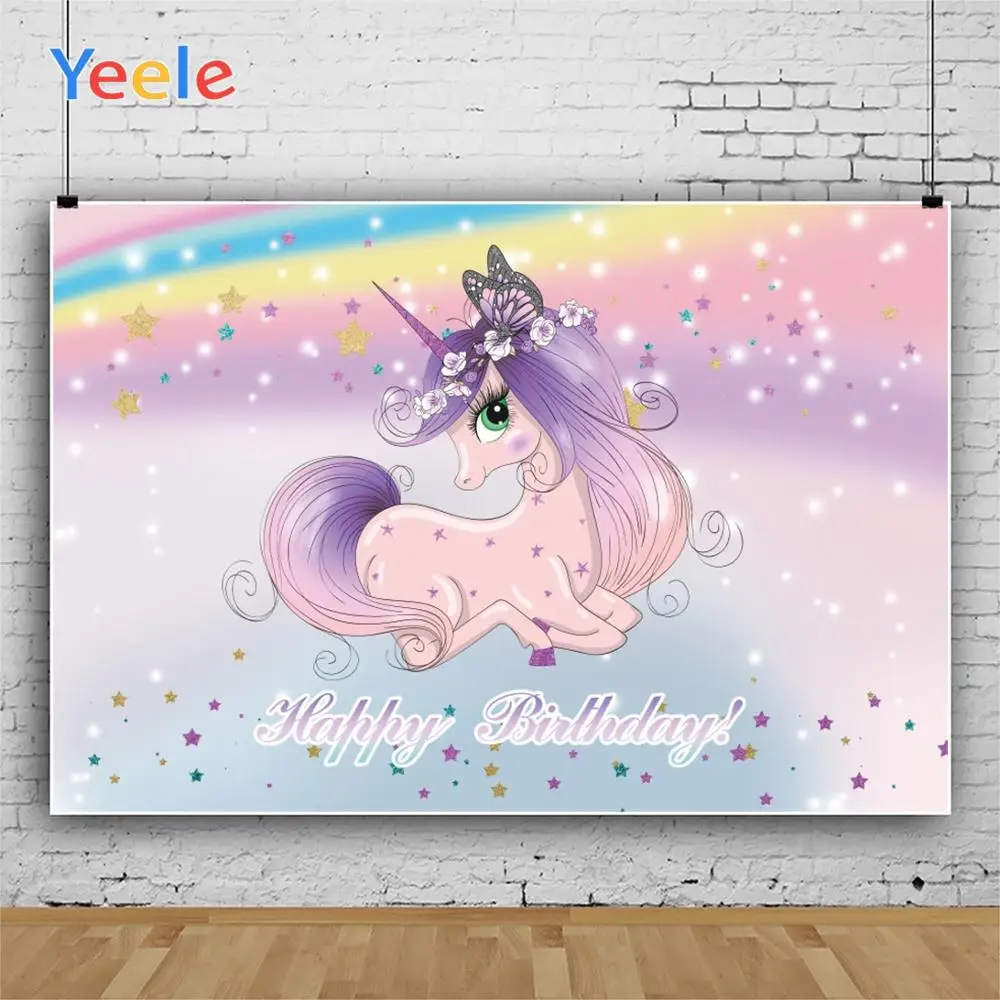 YeeleทารกฝักบัวHappyวันเกิดฉากหลังUnicorn Photopzoneการถ่ายภาพเด็กPhoto Studio PropsสำหรับParty Decorที่กำหนดเอง