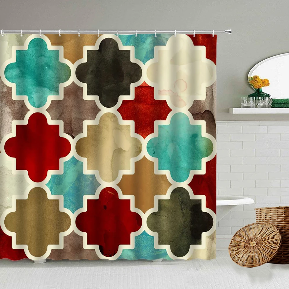 Marble Shower Curtain Geometric Gradient Multi-Element Design Bathroom Waterproof Curtains Home Decoration Toilet Partition