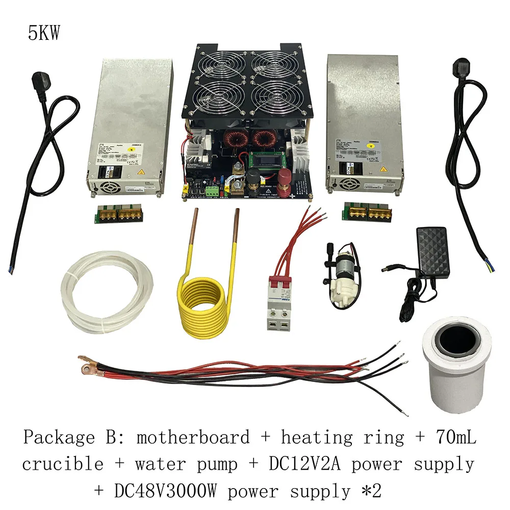 

5000W ZVS Induction Heater Induction Heating PCB Board Heating Machine Melted Metal + Coil+Pump+ crucible+power supply