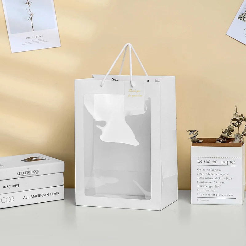 Paper Bags With Window for Gift Toy Cloth, Visible Gift Bag, Packing Accessories, Creative Bags, 10PCs