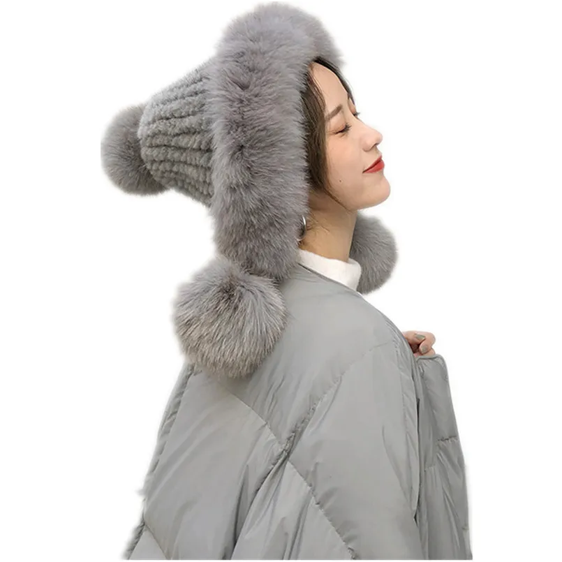 winter women's hat of Real mink fur and genuine fox fur new design winter hats red white color pompom hat for girl