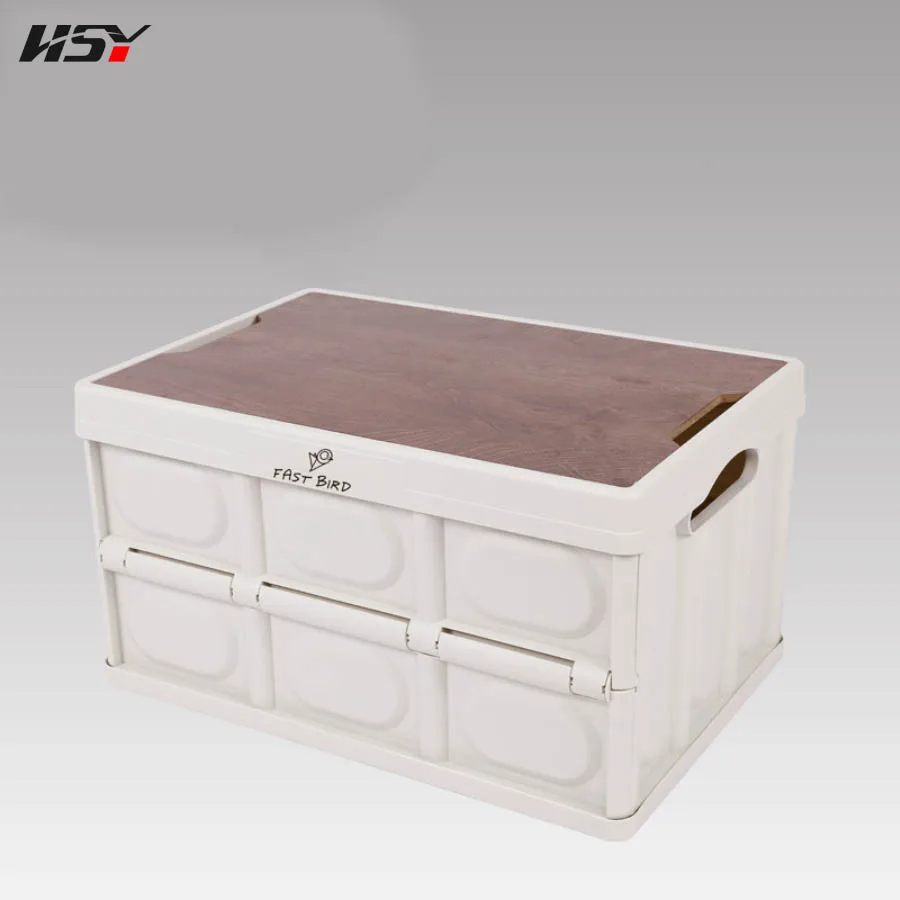 Outdoor Camping Storage Box Foldable Car Backup Storage Box Multifunctional Plastic With Wooden Lid High Quality Household