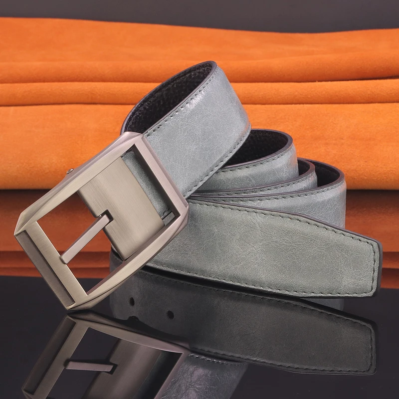 

High Quality Grey Belt Men Classic Pin Buckle designer Cowskin Waist strap Casual genuine young boys Casual ceinture homme