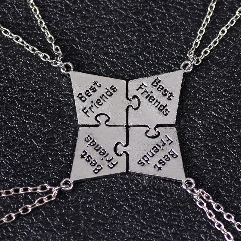 Fashion New Splicing 4-piece Best Friend Alloy Pendant Necklace Bff Friendship Necklace Men's And Women's Necklace Jewelry Gifts