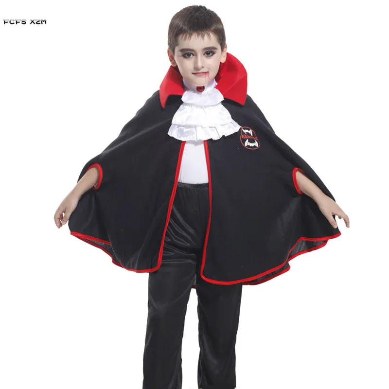 Zwarte S-L Jongens Vampier Mantel Cosplay Kinderen Halloween Dracula Enge Kostuums Carnaval Purim Parade Maskerade Feestjurk