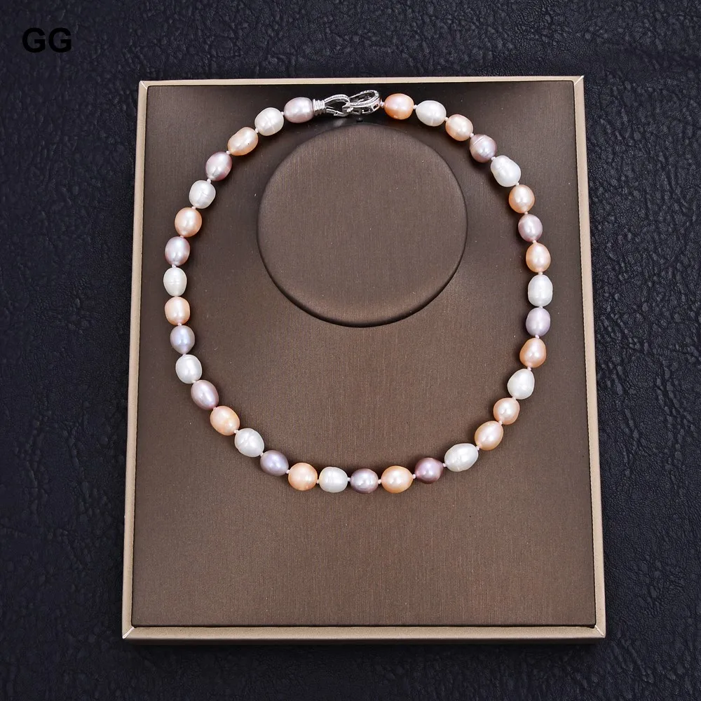 natural Freshwater Pearl Pink Purple White Rice Mixed Color Pearl Choker Necklace cz pave clasp For Women Girl Jewelry Gift