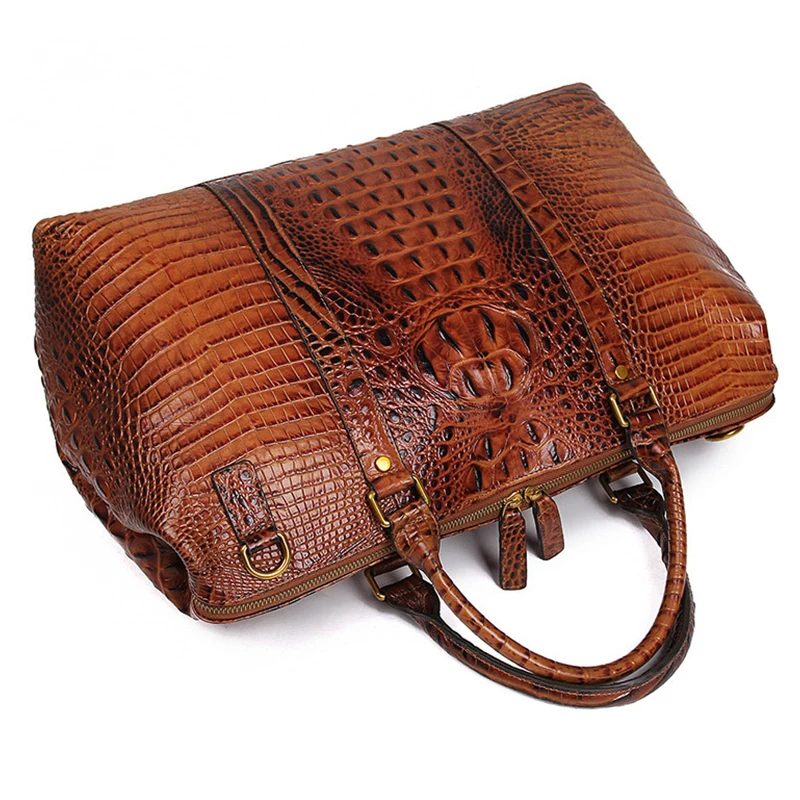 MAHEU High Fashion Men Women Leather Travel Duffle Bag Top Layer Cowhide Handbag Laptop Female Business Bag Alligator Pattern