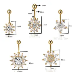 1pc 14G Belly Button Ring Navel Piercing Surgical Steel Rings Body Piercing Jewelry Zircon flower Bar For Women Piercing Jewelry