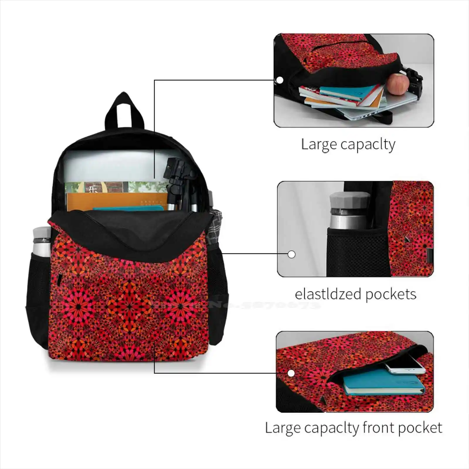 Bellissimi modelli senza cuciture Borsa da scuola Zaino di grande capacità Laptop Modelli floreali senza cuciture Modelli vettoriali senza cuciture Senza cuciture