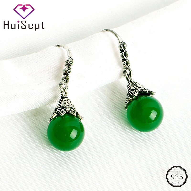 

HuiSept Vintage Earrings 925 Silver Jewelry with Emerald Gemstone Drop Earrings for Women Wedding Promise Party Gift Wholesale