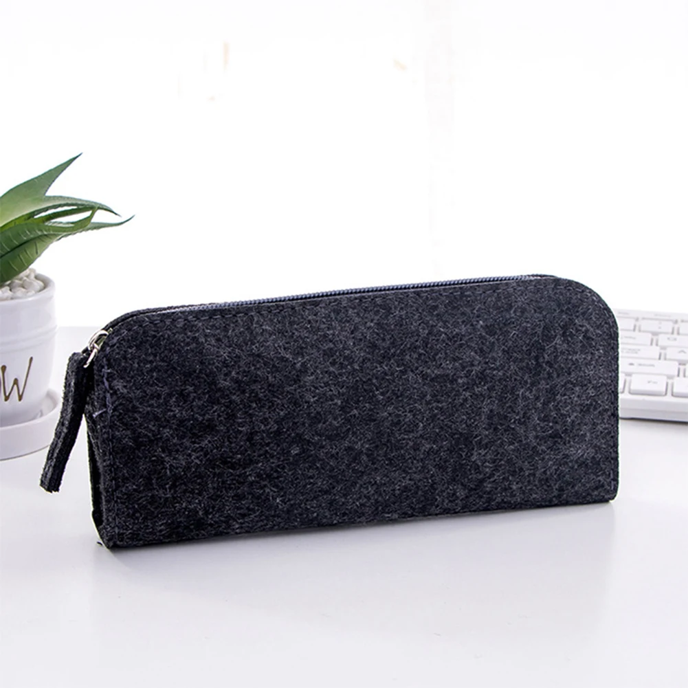 Round/Flat Large Capacity Zipper Felt Cute Pencil Case Student Stationery Storage Kawaii Pen Bag Pencil Case For Girls