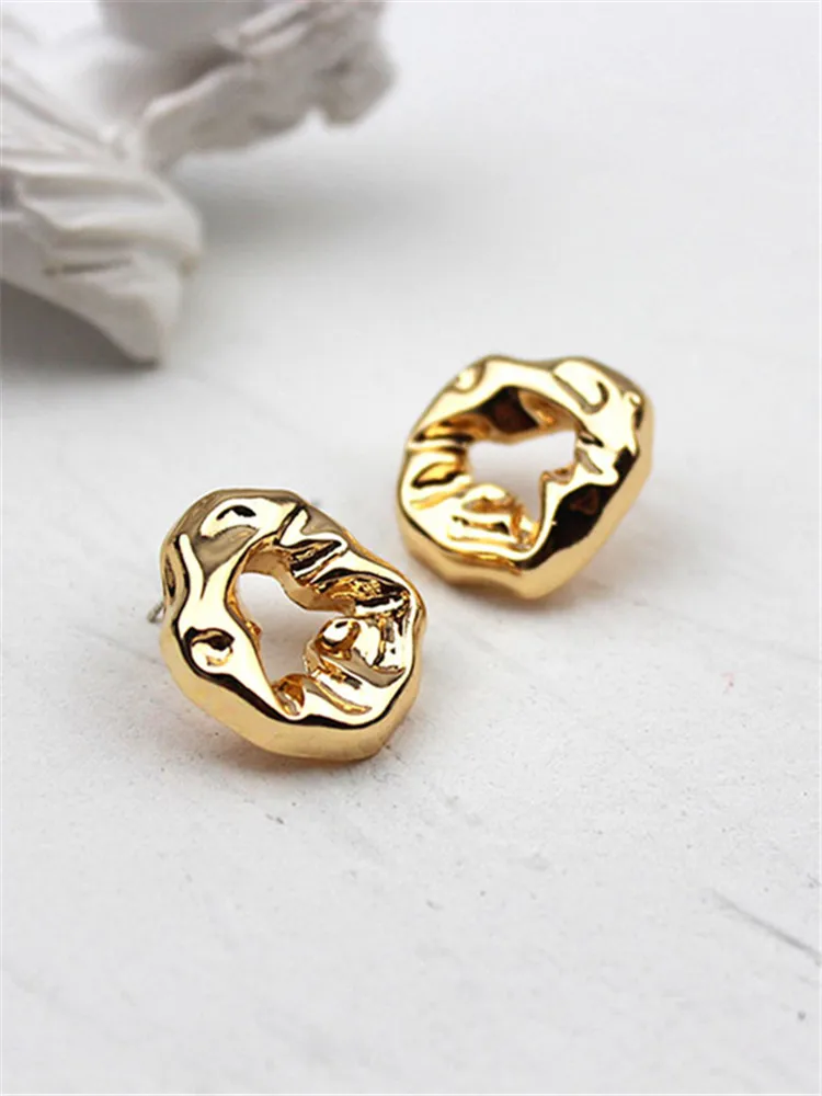 Kshmir-pendientes de metal brillante para mujer, aretes con textura plisada trenzada, irregular y geométrica, joyería a la moda