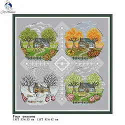 Four seasons scenery of the cottage Cross stitch kits 14CT 11CT Cotton thread printed canvas embroidery set Needlework craft kit