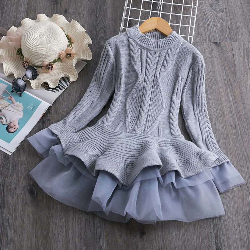 Birthday Party Clothes Casual Girls Dress Thick Warm Knitting Dress for Girls Christmas Dress Kids Children\'s Clothing Winter