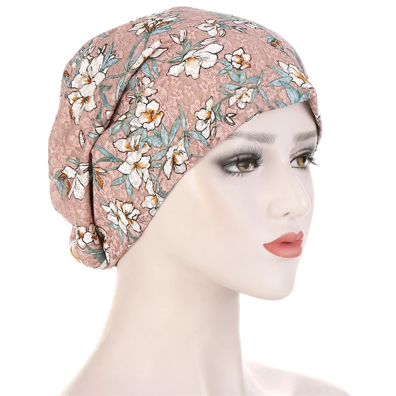 Summer Fashion Lace Sleep Hat Muslim Head Cover Night Caps Women Elegant Bonnet Hat Turban Breathable Headwrap Hair Accessories