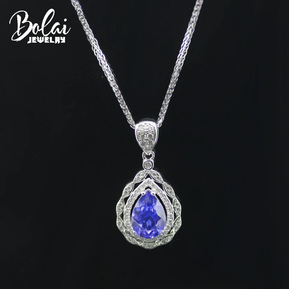 

Delicate Nano Tanzanite 925 Sterling Silver Pendant Necklace Created Gemstone Fine Jewelry for Women Birthday Gift Free Chain