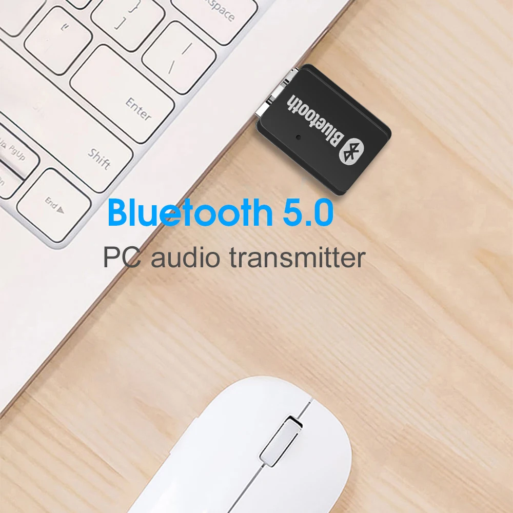 KEBIDU Bluetooth 5.0 Audio Transmitter Stereo Music for PC Computer Mini USB Bluetooth Transmitter Wireless Adapter