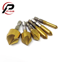3/6Pcs Countersink Drill Bit Set 1/4'' Hex Shank HSS 5 Flute Countersink 90 Degree Center Punch Tool Sets For Wood 6mm-19mm