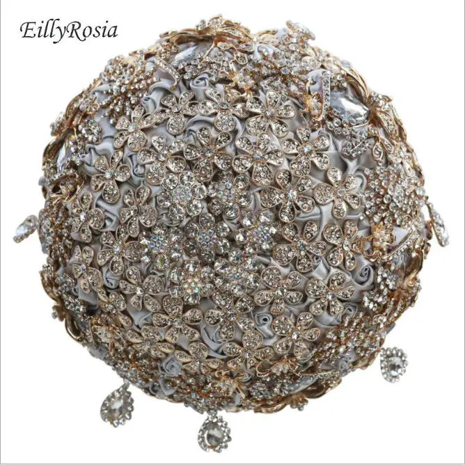 EillyRosia Gray Bridal Bouquet Brooch Jewelry Crystals 21cm Diameter Customized Color Gorgeous Wedding Flowers Accessories