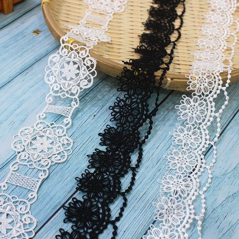 

Lace Trim 10 yard Ivory Black Polyester Water Soluble Embroidered Fabric Ribbon Tapes Dress Clothes Sewing Material M4F43