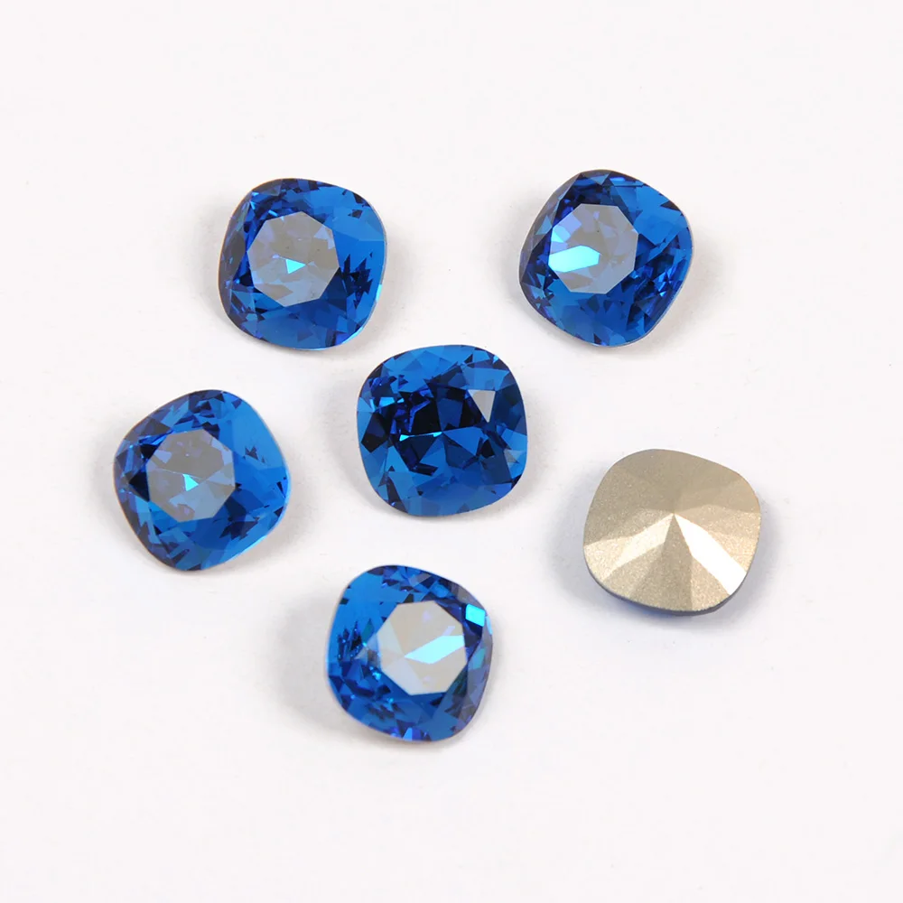 High Quality Strass Capri Blue Color Cushion Cut Shape Fancy Rhinestones Pouplar Crystal Stone For Nail Art Decorations