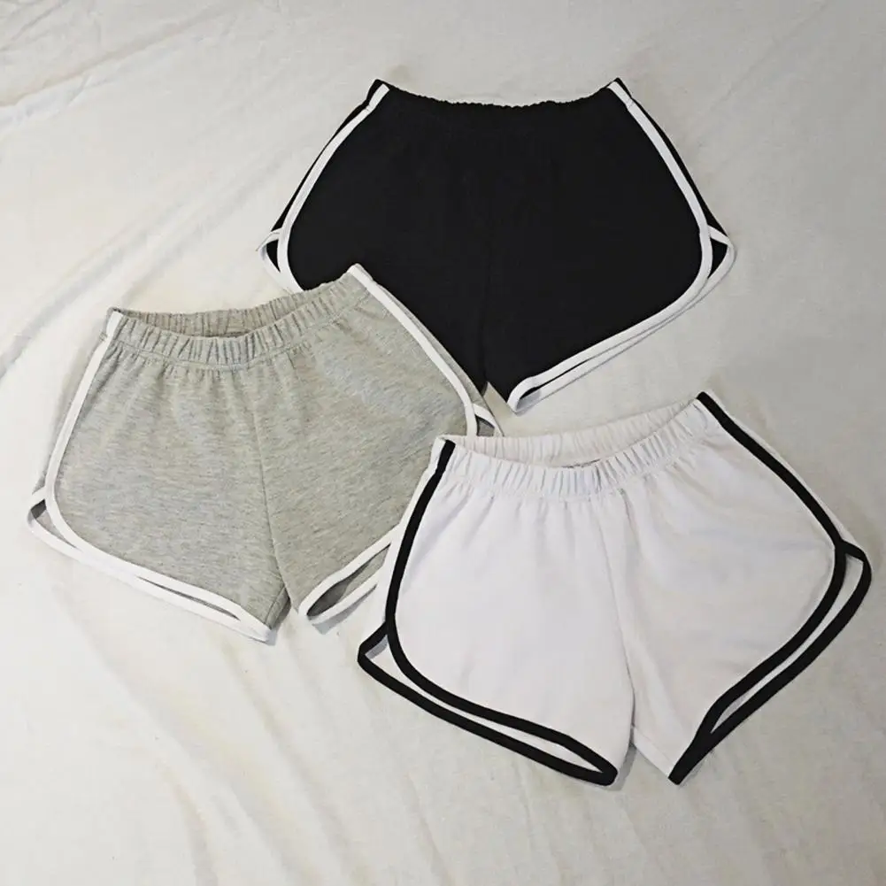 Patchwork High Waist Running Shorts Women Elastic Waist Stretchy Yoga Shorts Short Pants