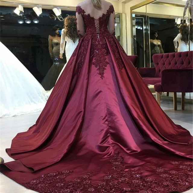 Long sleeve maroon prom dress hot sale