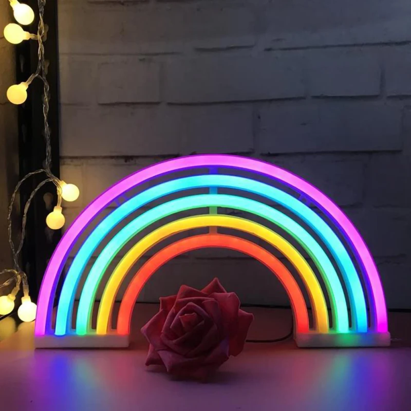 LED Neon Sign Lights Rainbow Light USB Battery Operated Wall Decor for Girls Kids Room Wedding Birthday Party Decoration