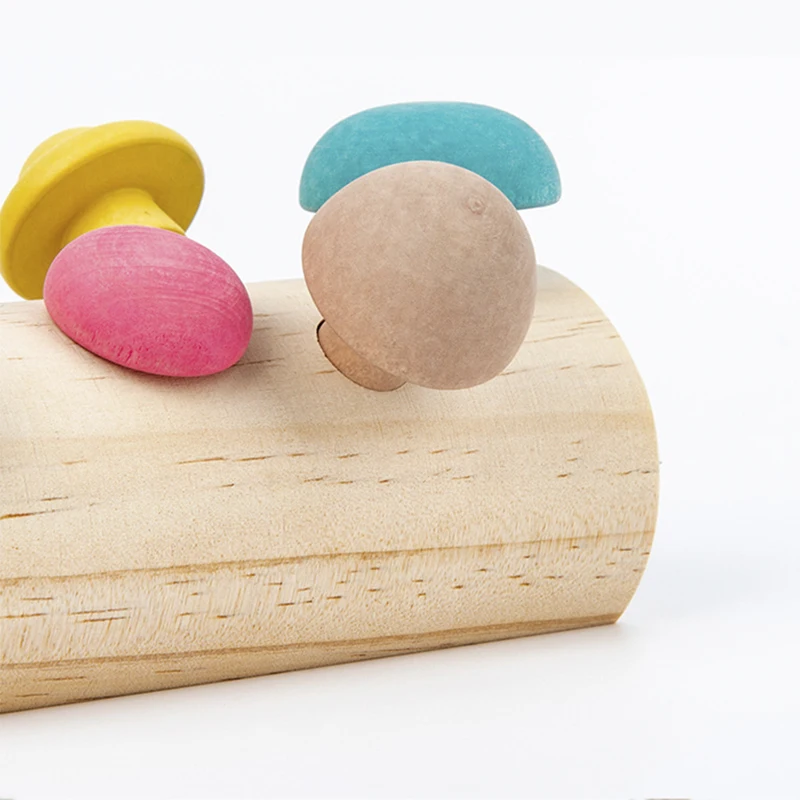 Blocs en bois arc-en-ciel pour enfants, jeu de cueillette de champignons, jouets éducatifs Montessori en bois pour bébés, forme assortie, poignée