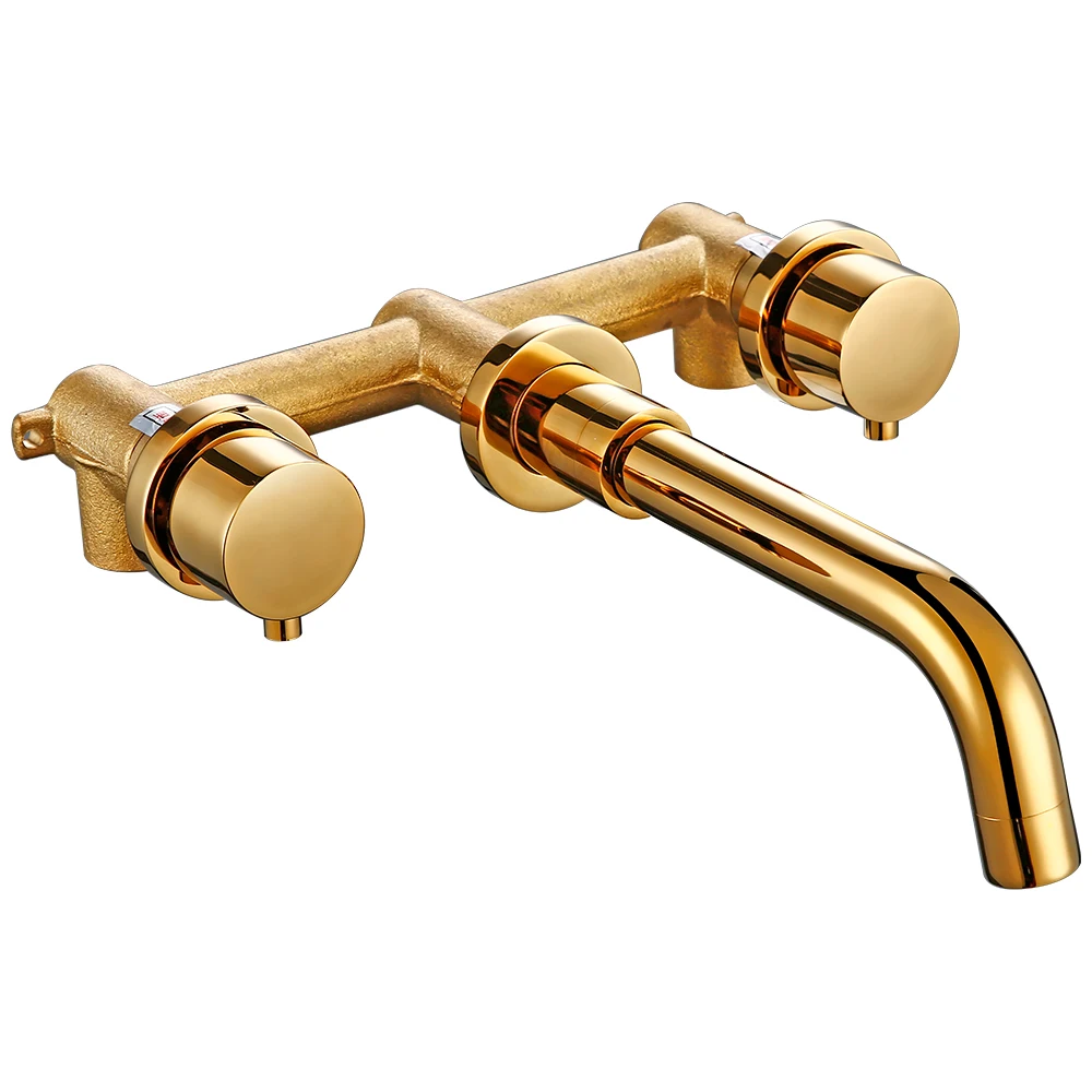 Bagnolux Polished Gold Style Siamese 3 Holes Wall Mounted Bath Shower Bathtub Sink Mixer Tap Wels Bathroom Vanity Spout Faucet