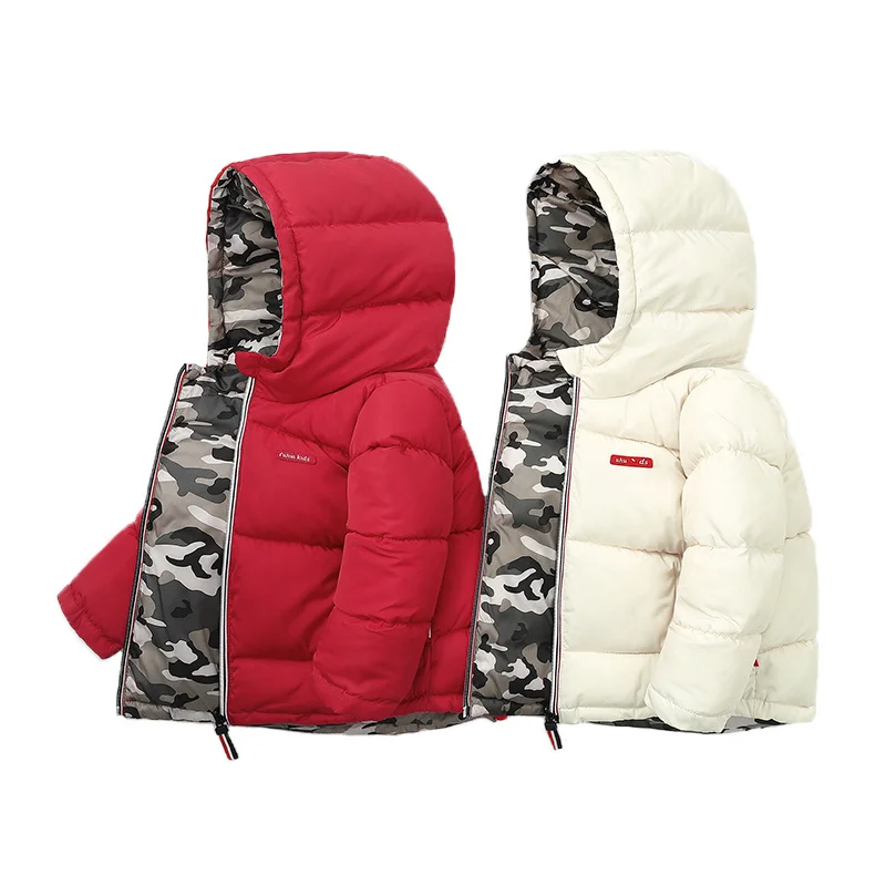 

Boys Coats Winter Kids down cotton jacket Childrens' jacket Parka for Girl Camouflage Wearable on both sides Baby Clothing