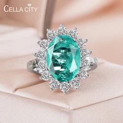 Cellacity  Brazilian Paraiba Tourmaline Gemstones Ring for Women genuine  Sterling Silver White Rhodium ring for female gift