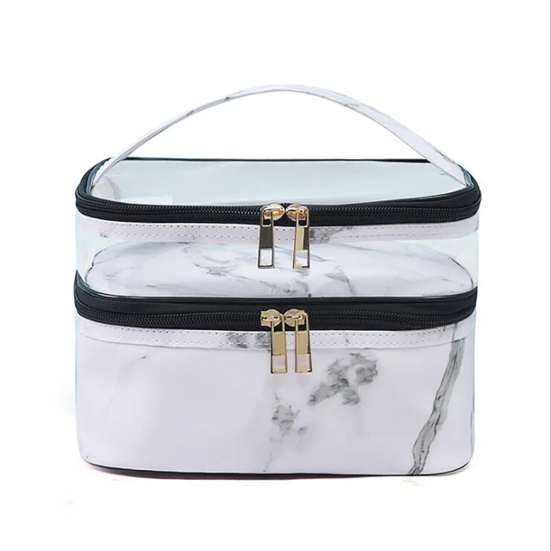 Large Capacity Makeup Bag For Women Transparent Pvc Double Layer Storage Wash Cosmetic Bag Waterproof Organizer Toiletry Cases