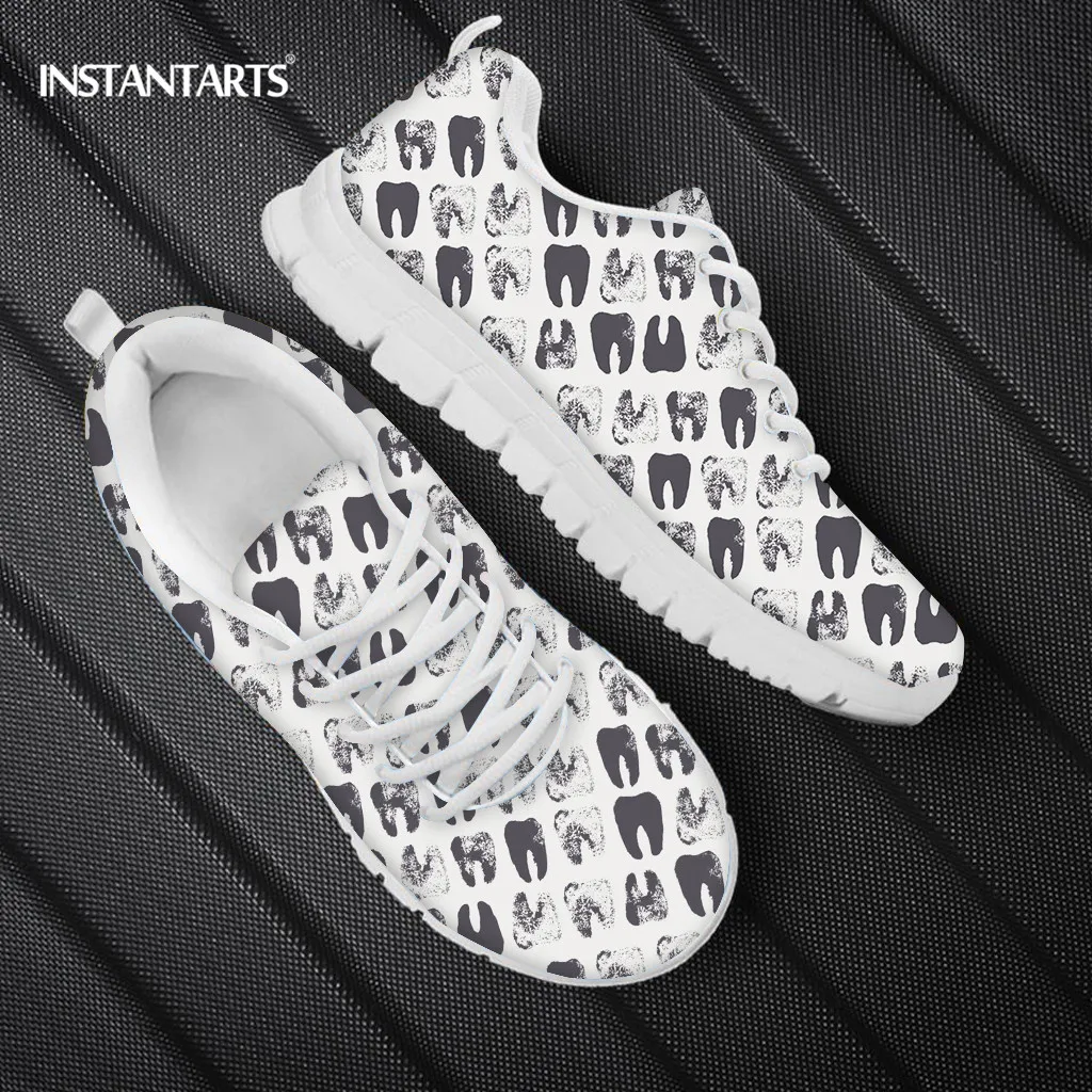 

INSTANTARTS Dental Cartoon Design Women's Shoes Lace Up Women Nursing Shoe Light Spring Breathble Sneakers Zapatos casuales