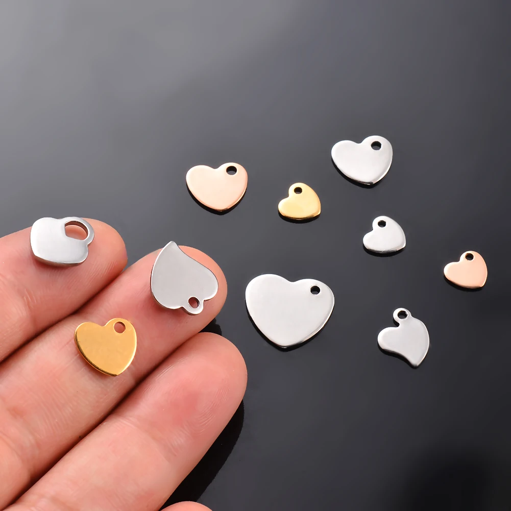 50 قطعة الفولاذ المقاوم للصدأ الفضة والذهب والوردي الذهب لهجة فارغة ختم العلامات قلادة شعار علامة القلب للشعارات لا تشغل اللون