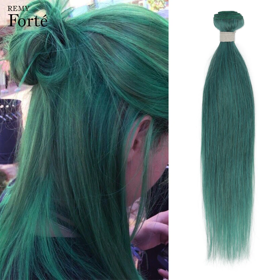 Remy Forte-extensiones de cabello humano brasileño, mechones de pelo liso, color verde esmeralda, venta al por mayor