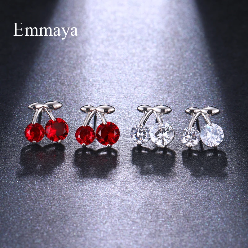 Emmaya Summer New Design Cute Cherry Shape Stud Earring With AAA Cubic Zircon For Girls Gorgeous Dess-up Banquet Fashion Trend