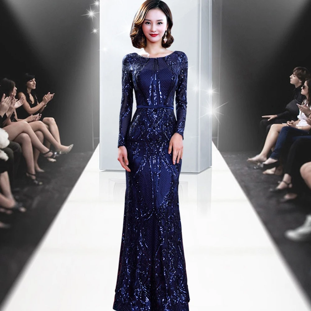 formal dresses evening gown Floor-Length Sequined dress long sleeve vestidos de fiesta formal dress women elegant