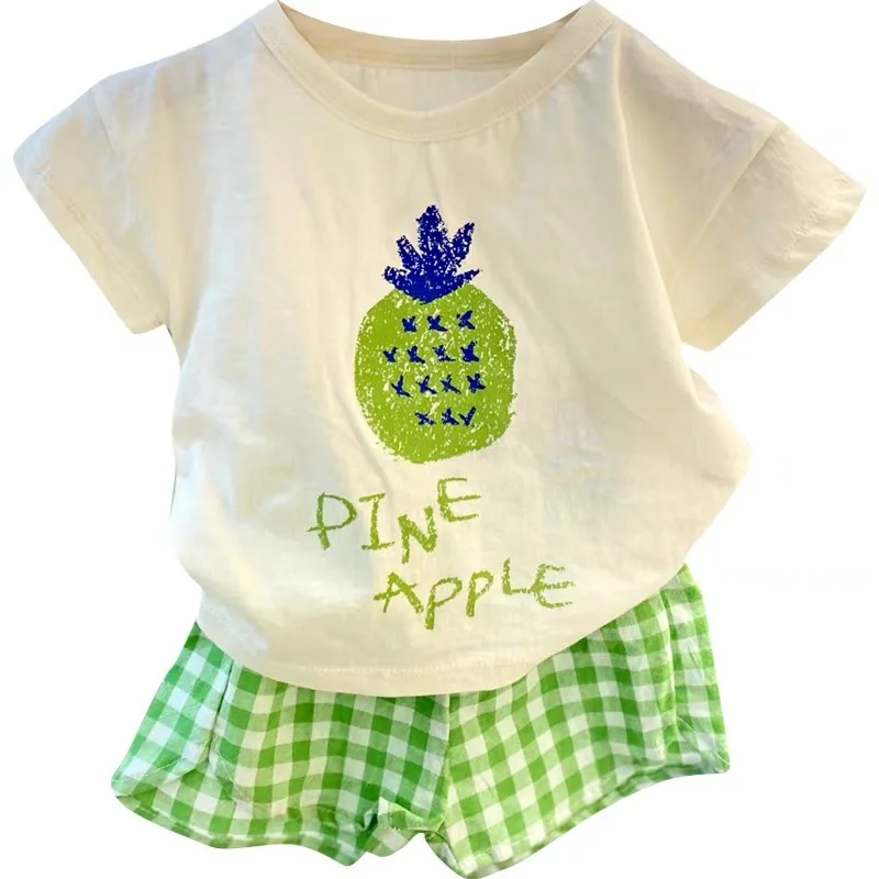 

New Baby Girls Clothing Summer Casual Newborn Infant T-Shirt Shorts 2Pc/Sets Fruit Short-Sleeved T-shirt Plaid Shorts Baby Suit