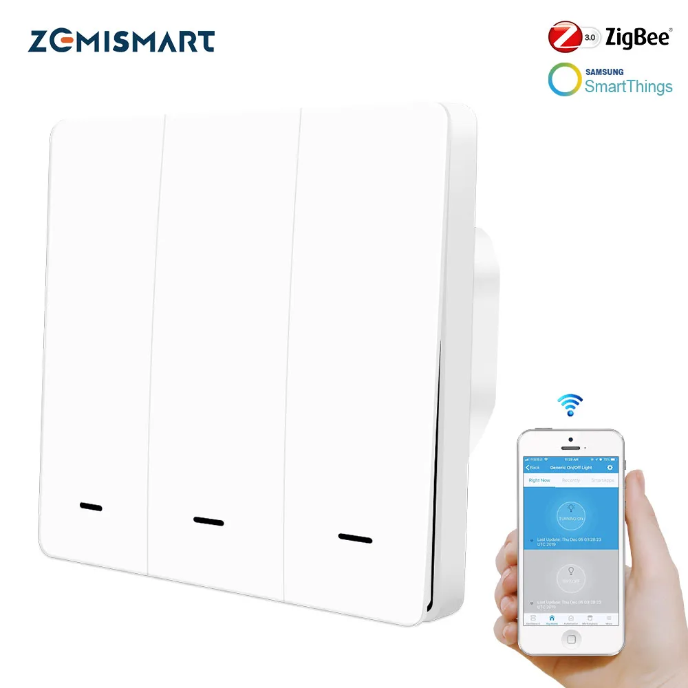 

Zemismart Zigbee 3.0 EU Push Switches One Gang Wall Light Switch Compatible with SmartThing Hub APP Phone