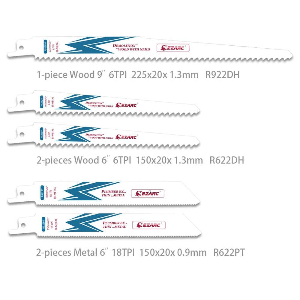 Ezarc 10Pcs Vergeldende Zaagbladen 150Mm Tot 225Mm Bi-Metalen Sloop Blade Set Voor Hout Metaal snijden Power Tool Accessoires