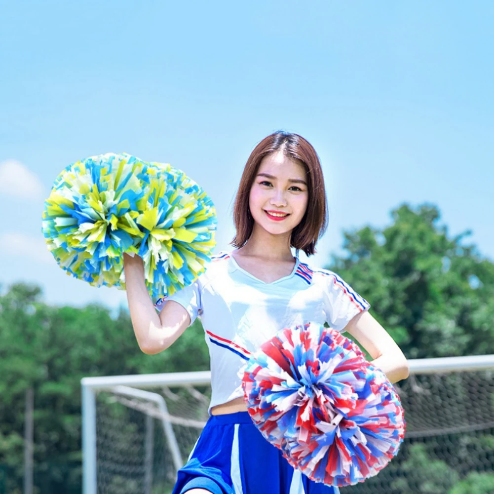 2 piece Cheerleading Pompoms colorfast no fading cheerleader pom poms  Cheer Pom Majorettes Bouquet Plastic Handles