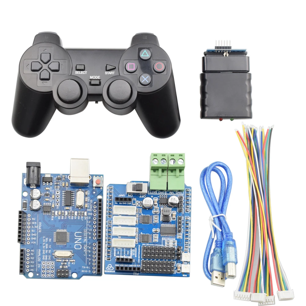 Kit de contrôleur RC sans fil pour Ardu37Mecanum Wheel Robot Car, PS2 Joystick, R3 Board, 4 Channel Motor Driver Board