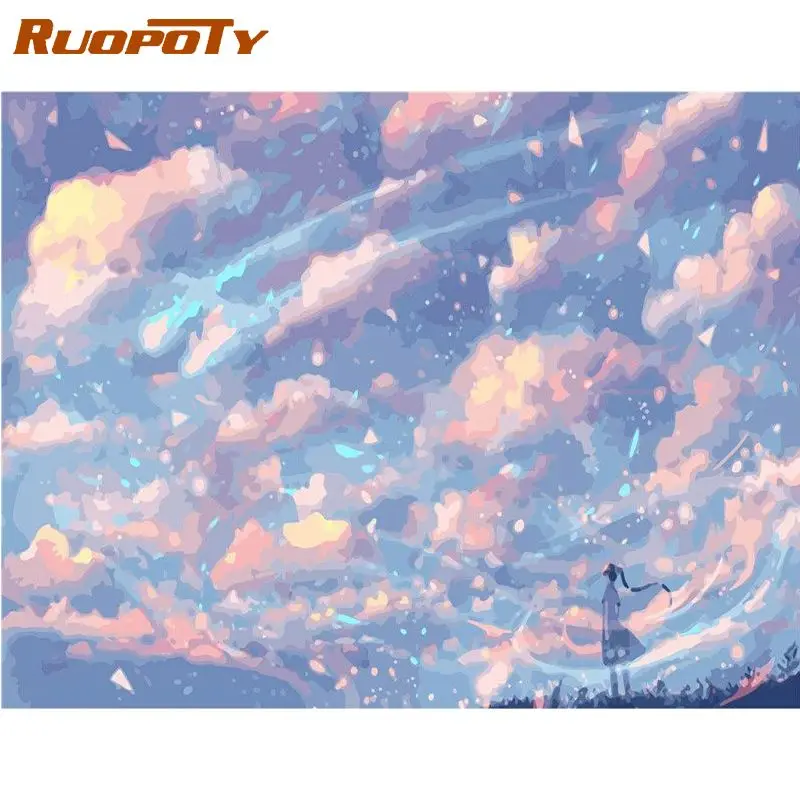 RUOPOTY DIY Oil Painting By Numbers For Adult 60x75 Frame Home Decoration Beautiful Sky Landscape Picture By Number Wall Artcraf